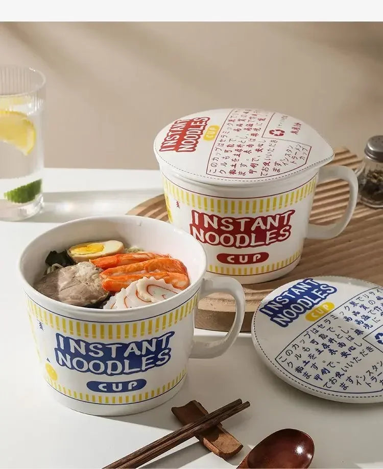 1 tigela de cerâmica de grande capacidade para macarrão instantâneo com tampa, perfeita para dormitórios e cozinhas domésticas - mantenha seu macarrão fresco e aquecido