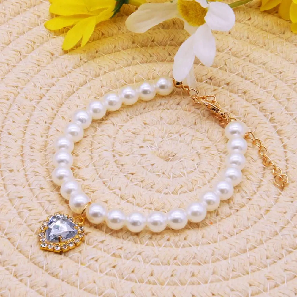 Pet Pearl Adjustable Collar Cat Jewelry Pendant Princess Gem Necklace Dog Sweet Decorations Puppy Rhinestone Collar Accesorios