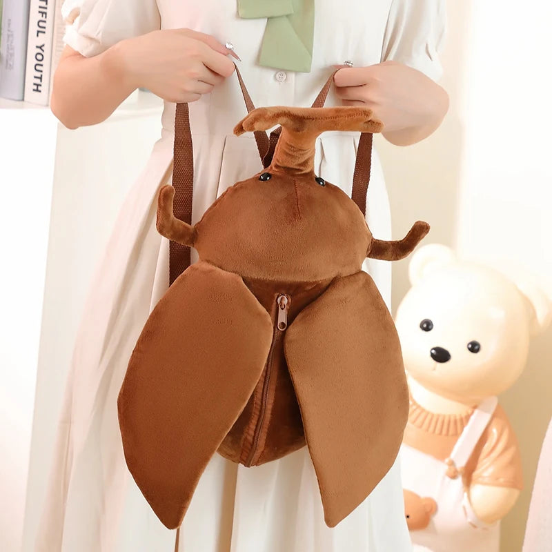 Mochila de pelúcia criativa engraçada de 45 cm, inseto, cigarra, besouro, marrom, verde, brinquedo de pelúcia macio para meninos e meninas