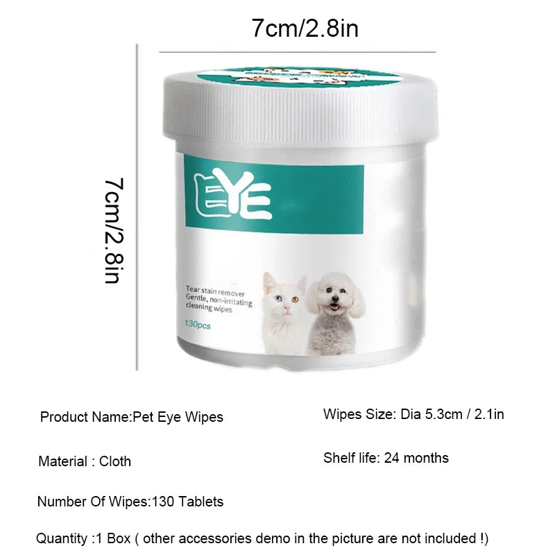 Lenços umedecidos para cães e gatos, lenços umedecidos para marcas de lágrimas, produtos de limpeza universais sem irritação, 130 lenços em lata