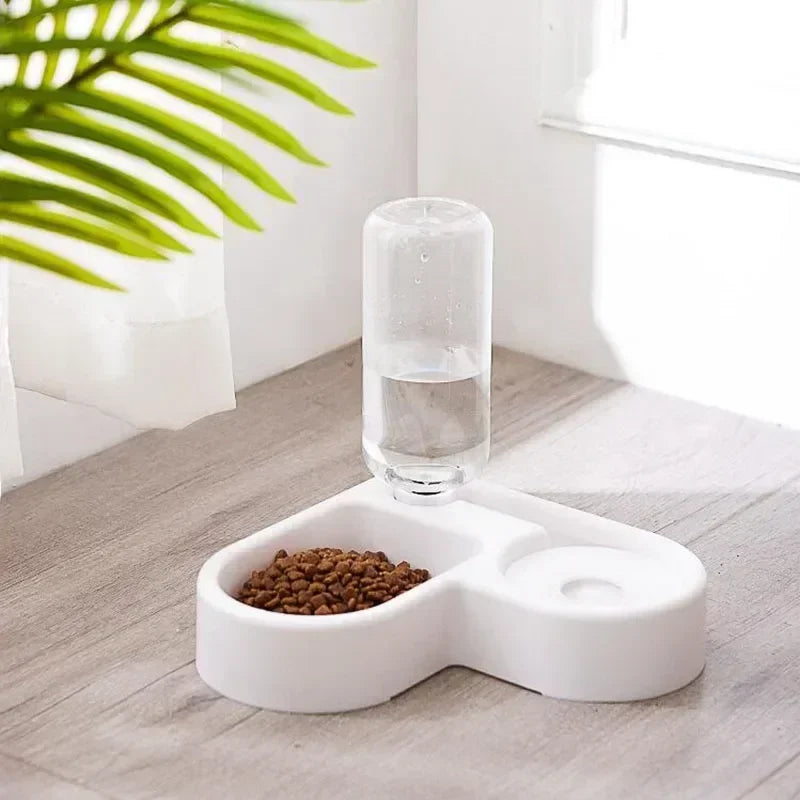 Tigela de comida para animais de estimação, recipiente de comida com armazenamento automático de água e equipado com dispensador de água para animais de estimação 2 em 1 dispensador de água para tigela de gato