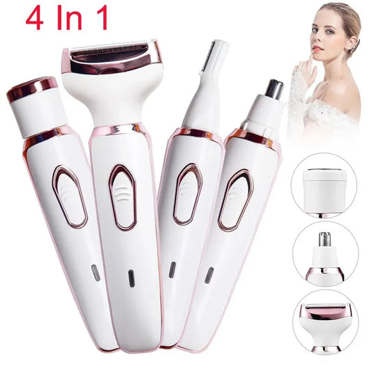 Barbeador elétrico 4 em 1 para mulheres, aparador de pelos de corpo inteiro, axila, instrumento de remoção de pelos privados, depilador seco e úmido, indolor