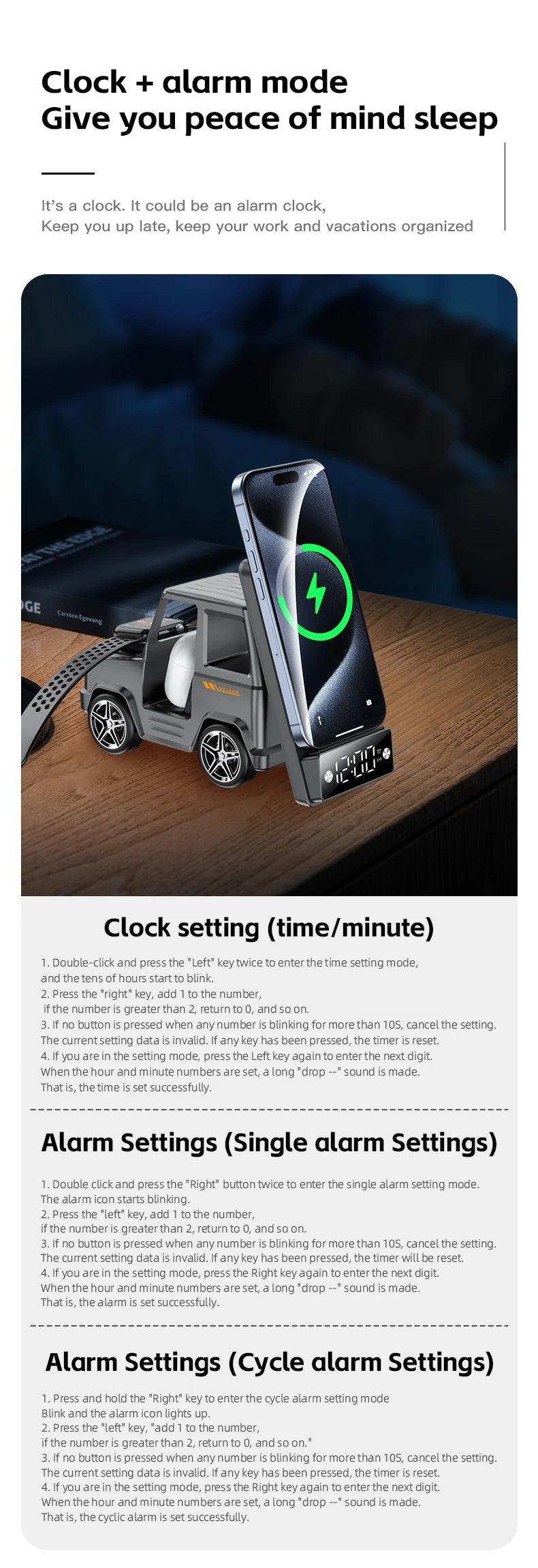 Suporte para carregador sem fio 6 em 1 para carro, formato inovador de carro, carregador de mesa de carregamento rápido de 15 W, ótima ideia para presente