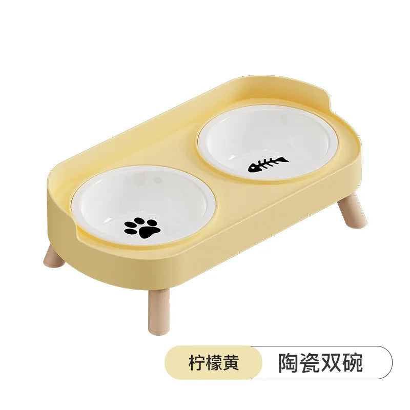 Tigela para animais de estimação, tigela dupla de plástico PP, tigela anti-morte, tigela integrada para água e grãos, tigela para cães, gatos e cães, tigela para água e grãos