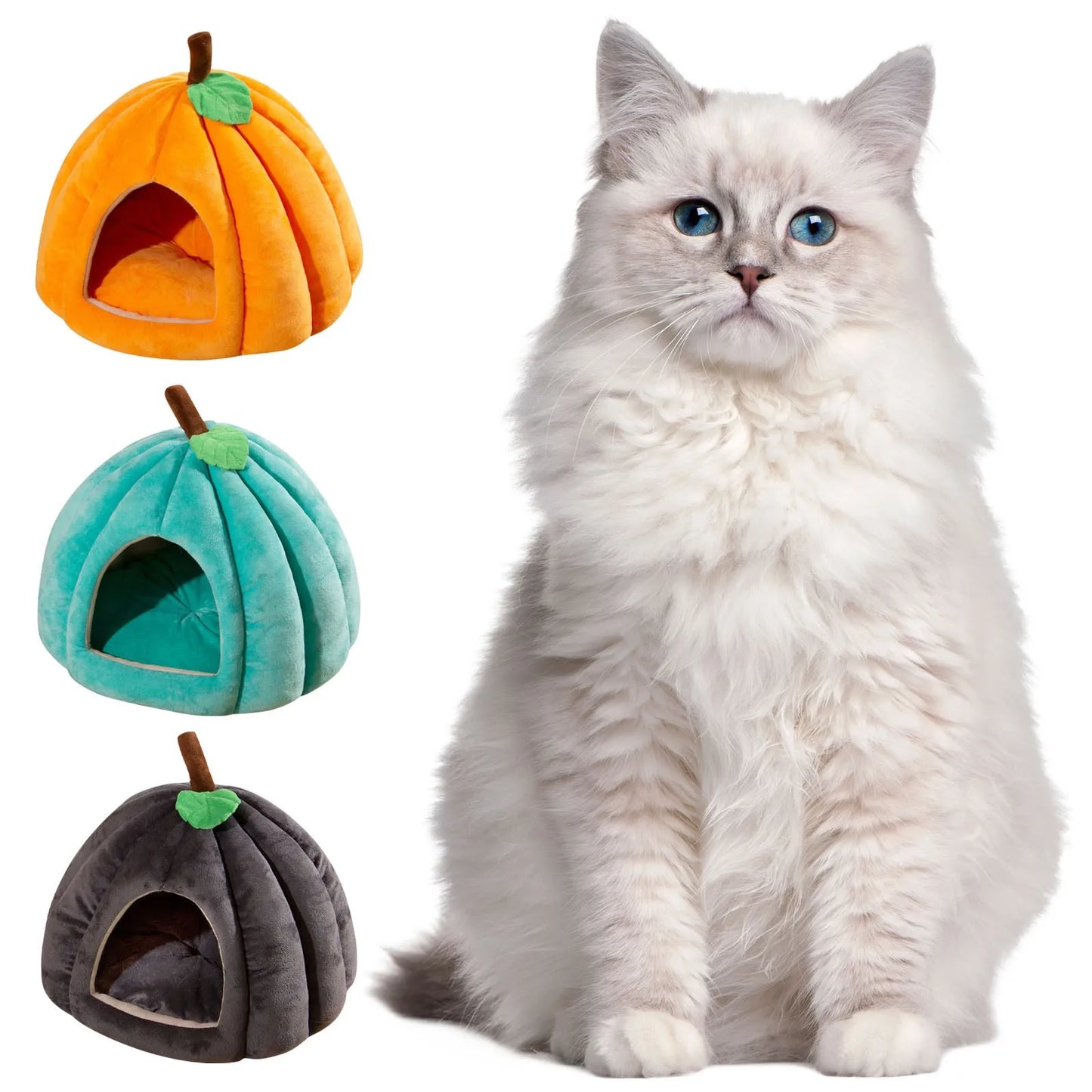 Casa de Abóbora Criativa para Animais de Estimação Outono e Inverno Cama Semi-fechada para Cães e Gatos Ninho Quente e Grosso para Cães e Gatos Suprimentos para Animais de Estimação