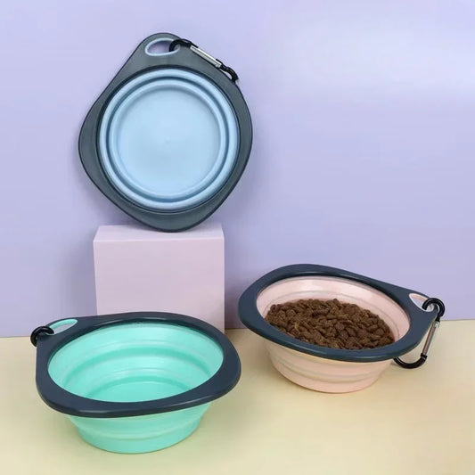 Tigelas para animais de estimação, utensílios para comida de animais de estimação, tigelas dobráveis ​​portáteis para áreas externas, silicone fácil de limpar