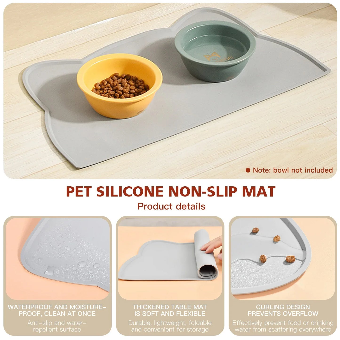 Pet Feeding Mat for Dogs Cats Non-Slip Silicone Cat Food Mat Waterproof Washable Spill-Proof Pet Placement Mat Pet Supplies pet shop