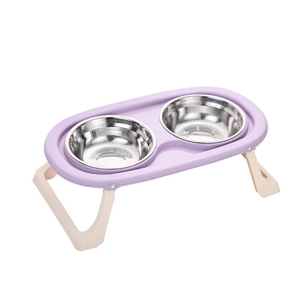 Tigela dupla para animais de estimação: design dobrável elevado para cães e gatos, antiderramamento, grande capacidade, tigela de comida para gatos e prato de alimentação para cães