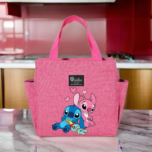 Bolsa de almoço térmica Stitch - Tecido Oxford impermeável, papel alumínio, bolsa quadrada portátil e reutilizável para trabalho, escola, piquenique