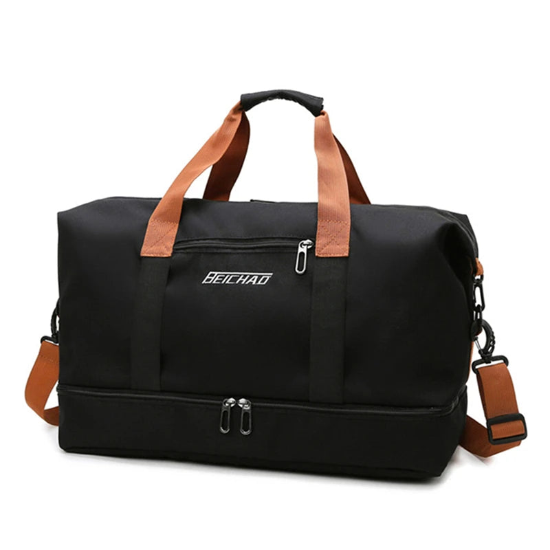 Bolsa de viagem masculina e feminina de grande capacidade para bagagem de mão, separação seco-molhado, bolsa esportiva de fitness, pacote de viagem de curta distância