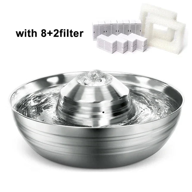 Bebedouro automático ultrassilencioso para gatos, fonte de água com filtro de aço inoxidável para animais de estimação, gatos e cães