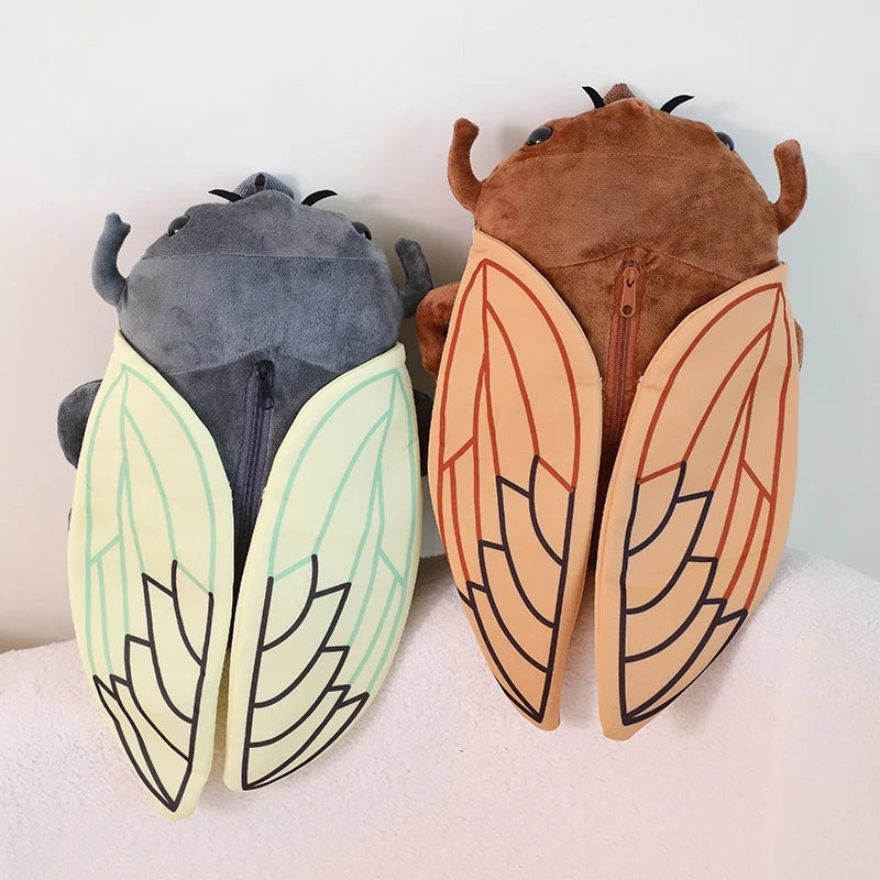 Mochila de pelúcia criativa engraçada de 45 cm, inseto, cigarra, besouro, marrom, verde, brinquedo de pelúcia macio para meninos e meninas