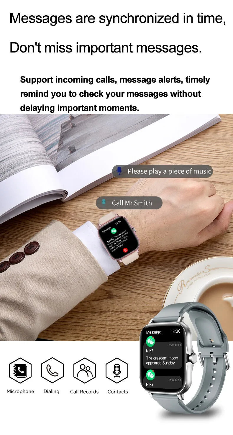 Relógio inteligente XiQeer para mulheres e homens, relógio de pulso com Bluetooth, reprodutor de chamadas, música, fitness, esportivo, pulseira, monitor de sono, relógios digitais