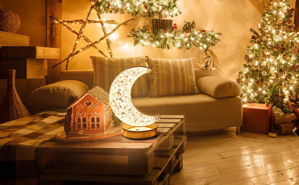 Luminária de mesa com estrela e lua, LED, iluminação decorativa, luz noturna, recarregável por USB, luz de cabeceira, luz noturna com lua e estrela