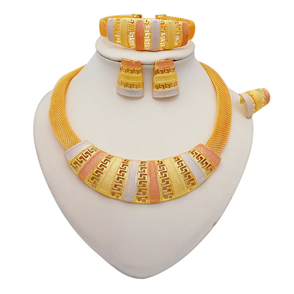 Conjuntos de joias finas 2023 para mulheres, presentes de casamento, colar, pulseira, brincos, anel, joias com contas africanas