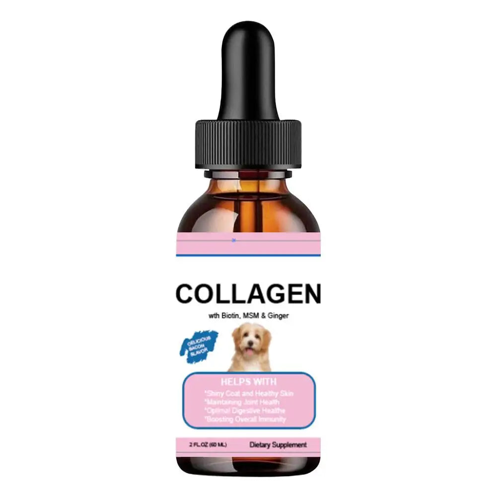 Gotas de colágeno para animais de estimação para cães e gatos, suplemento nutricional saudável que protege a pelagem e melhora a condição corporal, solução nutricional para animais de estimação