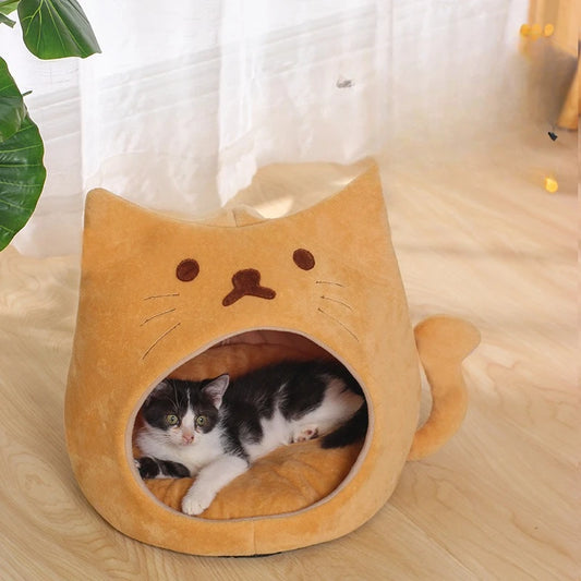 Ninho para gato de estimação fofo, almofada curta de pelúcia pp algodão, casinha para gato, outono e inverno, suprimentos quentes para animais de estimação