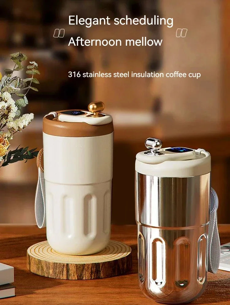 Caneca térmica de aço inoxidável com LED para café de 450 ml, garrafa térmica com display para manter frio e quente, caneca térmica para viagem e garrafa térmica a vácuo