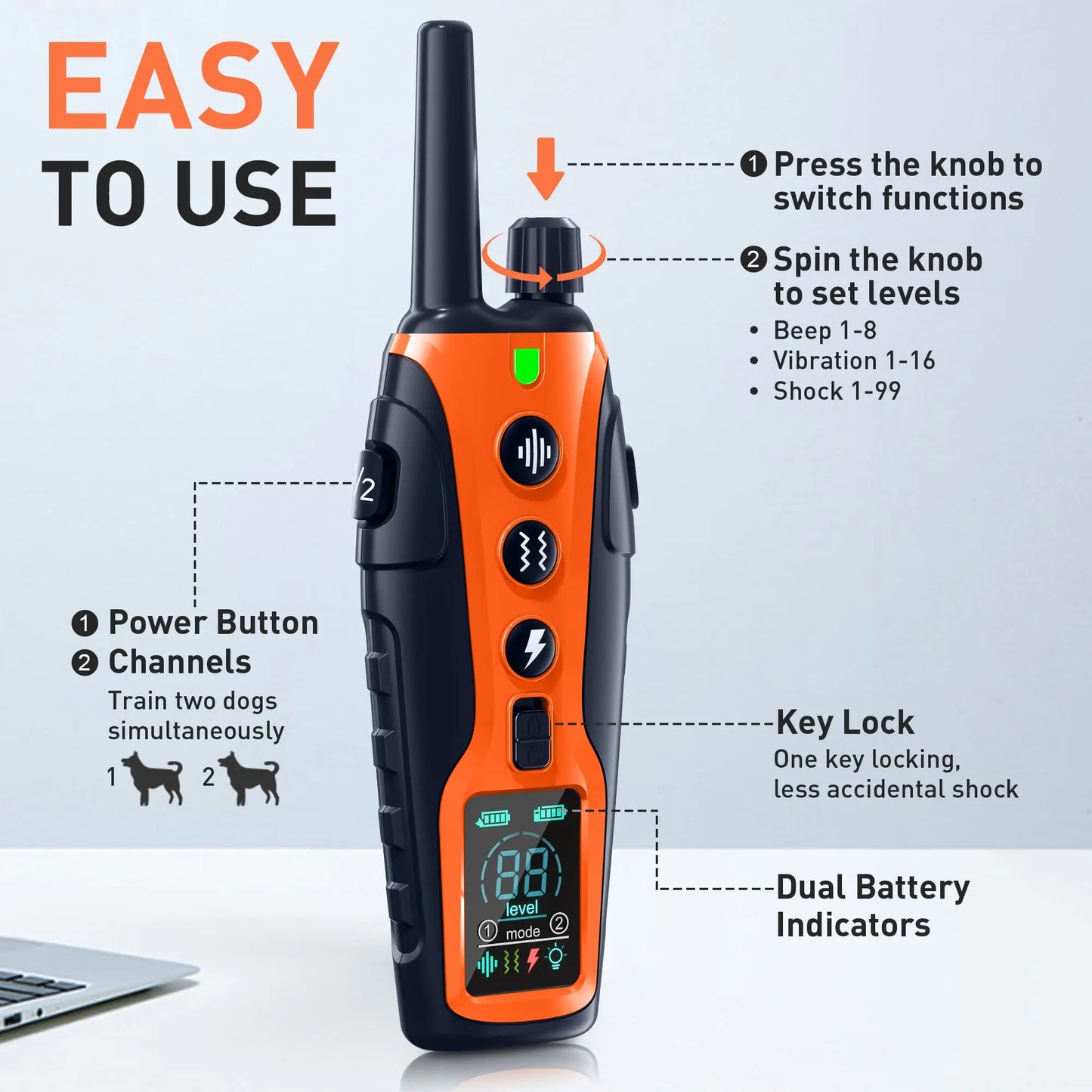 Coleira de treinamento elétrica para cães de 3280 pés com controle remoto, à prova d'água, para comportamento de animais de estimação, para filhotes de 5 a 120 libras, com choque de vibração