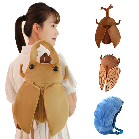 Simulação Inseto Mochila Brinquedos de Pelúcia Besouro Macio Pelúcia Desenho Animado Melancia Minhoca Animal Brinquedo Presente Criativo para Crianças Crianças