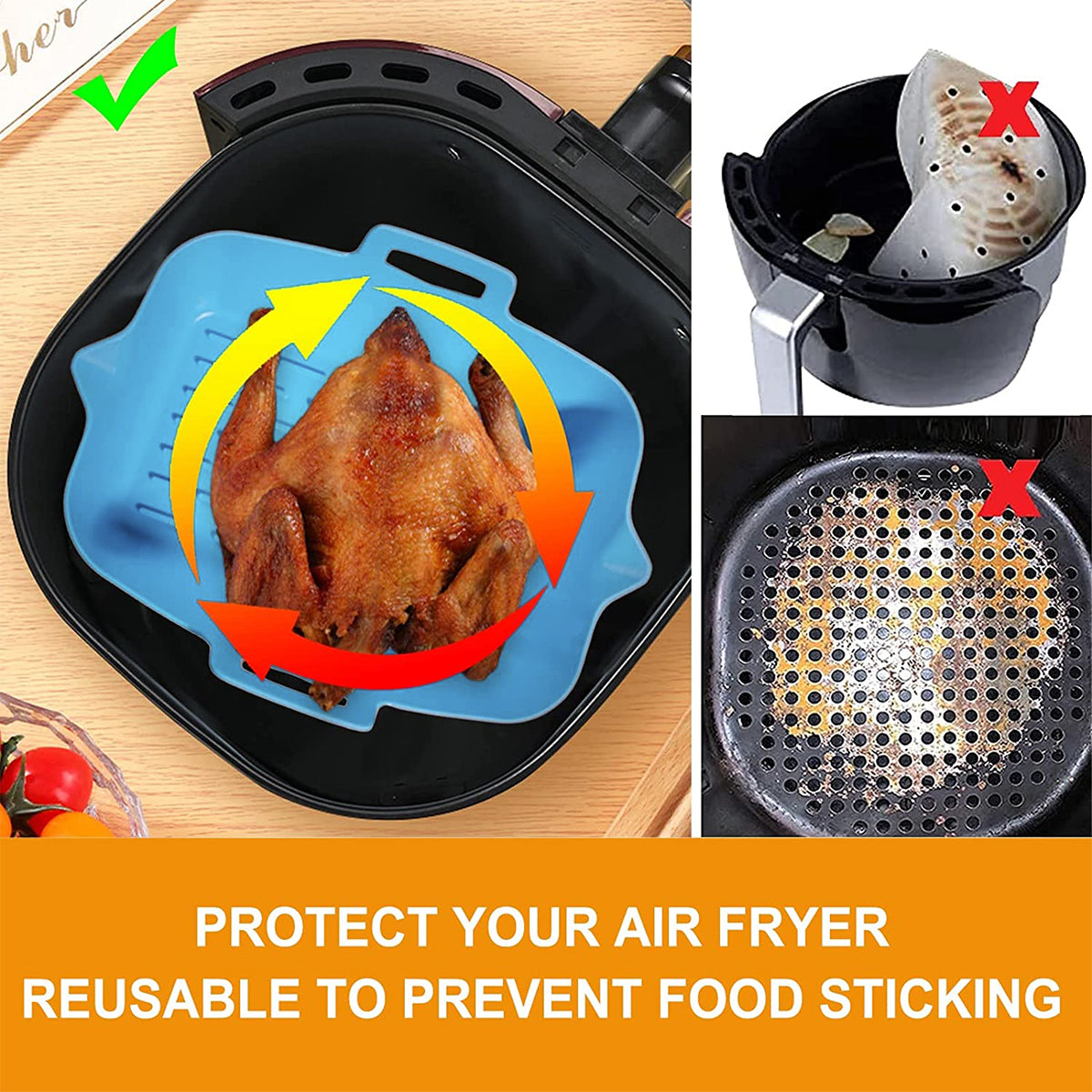 2 peças de forros de silicone para fritadeira de ar, 7,5 polegadas, acessórios para fritadeira de ar quente, molde para assar, bandeja quadrada antiaderente reutilizável