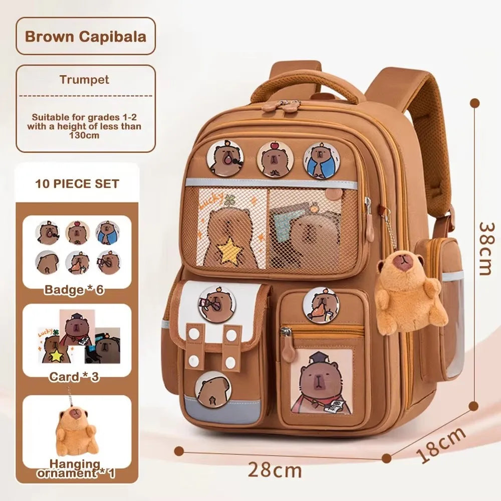 Mochila Capivara à prova d'água, grande capacidade, mochila escolar para aliviar o peso, proteção da coluna, alças alargadas, mochila para estudantes