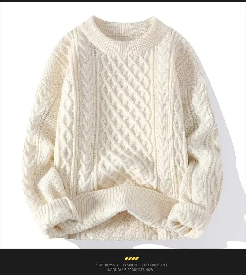Suéter de malha da moda para homens, casual, gola redonda, quente, solto, pulôver, aconchegante, macio, flexível, moda outono inverno