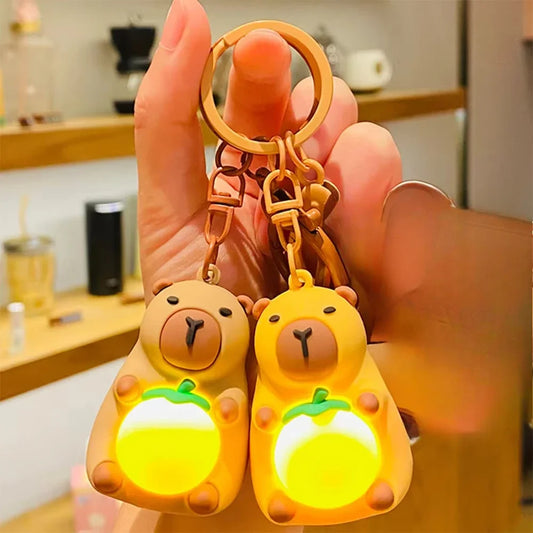 Simulação Capivara Anime Iluminação no Escuro Brinquedo Kawaii Boneca Mini Fofa Chaveiro Luz Quente Criativo Luminoso Capivara Chaveiro