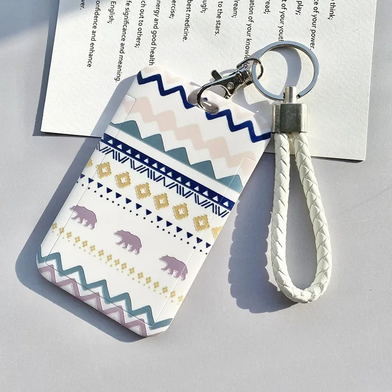 Capa para cartão de identidade estudantil com alça de pescoço, bolsa geométrica feminina masculina, crachá de trabalho, ônibus, porta-cartão de crédito, bolsas com cordão