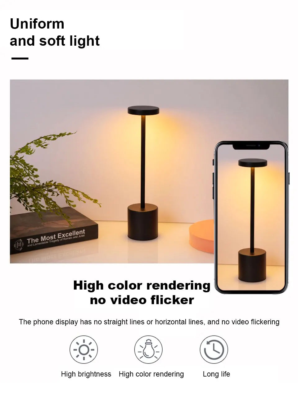 Abajur de mesa USB recarregável sem fio, abajur com luz noturna sensível ao toque, decoração para casa, abajur retrô portátil para quarto