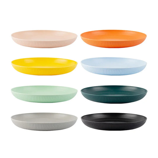 Prato redondo de 23 cm para salada, sobremesa, jantar, empilhável, inquebrável, reutilizável, 4 peças, canudo de trigo, próprio para micro-ondas, prato de frutas para jantar
