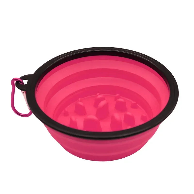 Tigela dobrável de silicone para animais de estimação, tigela de comida lenta para cães, tigela portátil para cães ao ar livre, utensílios de mesa, tigelas de arroz para cães e garrafa de água para cães