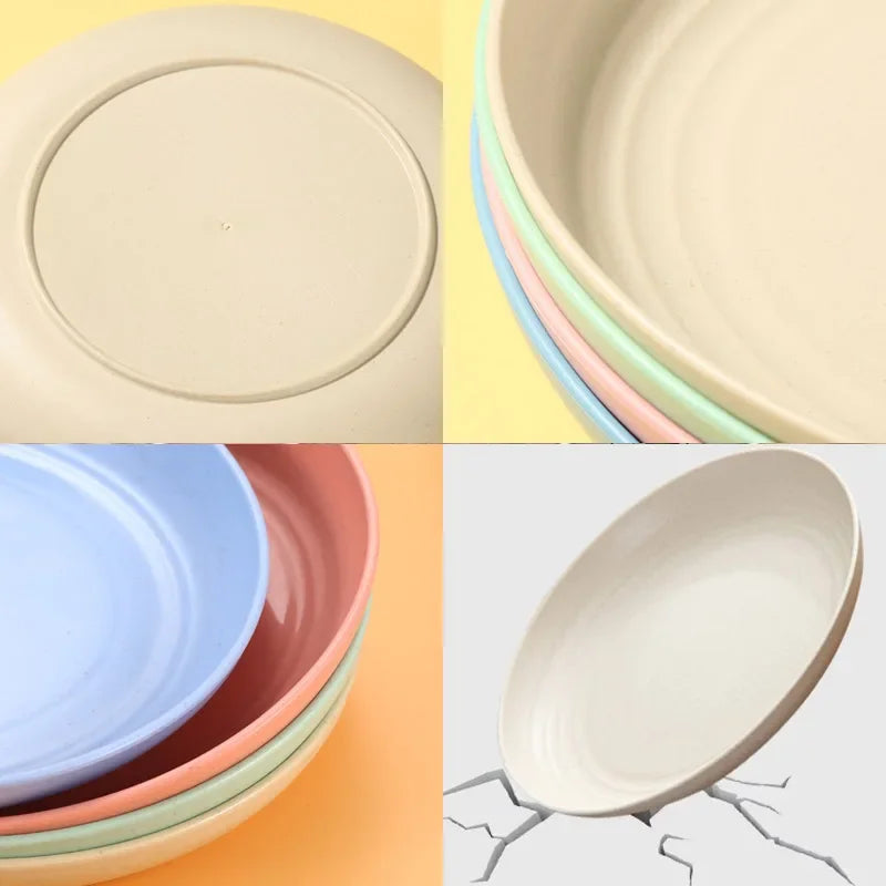 Wheat Straw Solid Color Round Plates Salad Dessert Dinner Reusable Microwave Safe Anti Fall And Shatter Plates Fruit Plate