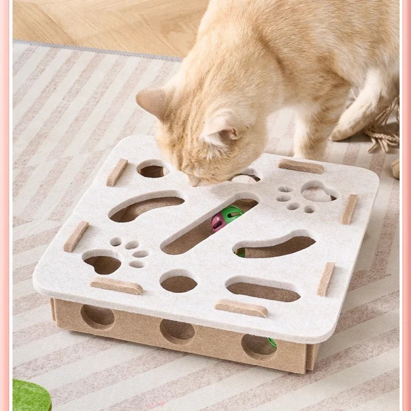 Brinquedo de quebra-cabeça para gatos, caixa de feltro, brinquedo de exercício para gatos com bola, entretenimento esportivo interno, brinquedos de caça para gatos domésticos