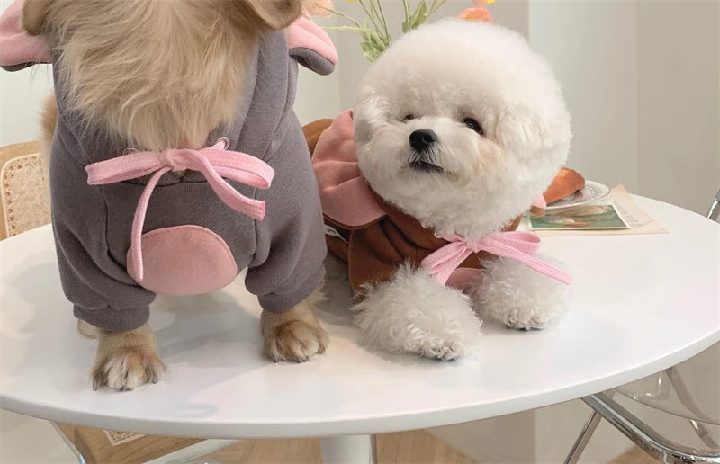 Moletom com capuz para gatos de estimação, outono e inverno, lã quente, cosplay de animais, macacão para cães pequenos, roupa engraçada para gatinhos de Halloween