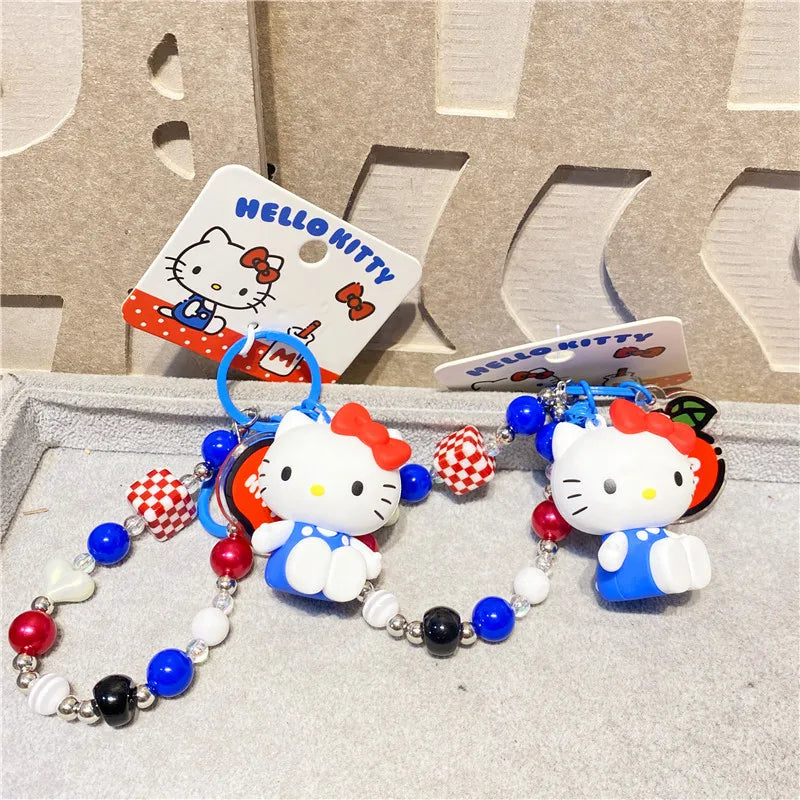 Atacado Sanrio Chaveiro Hello Kitty Mochila Escolar Pingente Kawaii Kt Vermelho Azul Branco Desenho Animado Chave Kitty TV Chaveiro com Contas Presente para Meninas