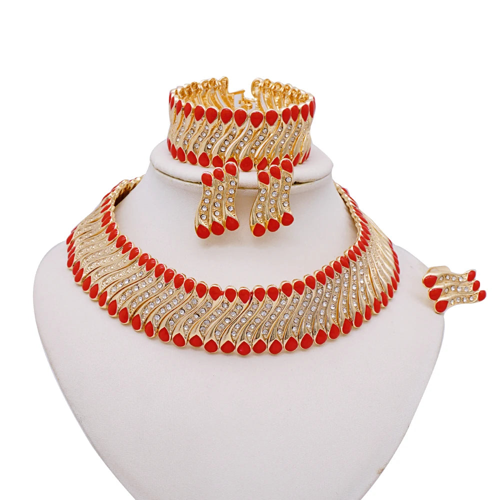 Conjuntos de joias finas 2023 para mulheres, presentes de casamento, colar, pulseira, brincos, anel, joias com contas africanas