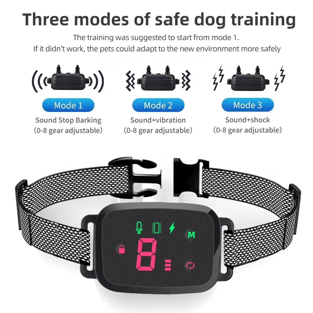 Smart Automatic Anti Barking Dog Collar HD Digital Display IP67 Waterproof Collar For Dog Rechargeable Bark Stopper Stop Barking