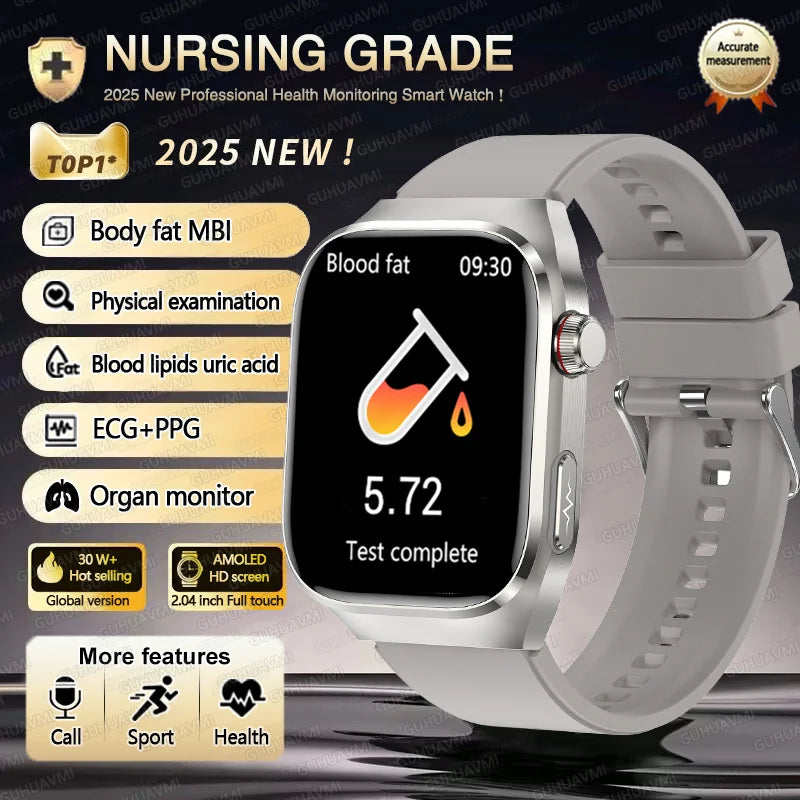 Novo 2025 para Huawei Três altas pressão arterial Smartwatch ECG Ácido Úrico Frequência Cardíaca Relógio Análise Corporal Monitoramento de Saúde Relógios