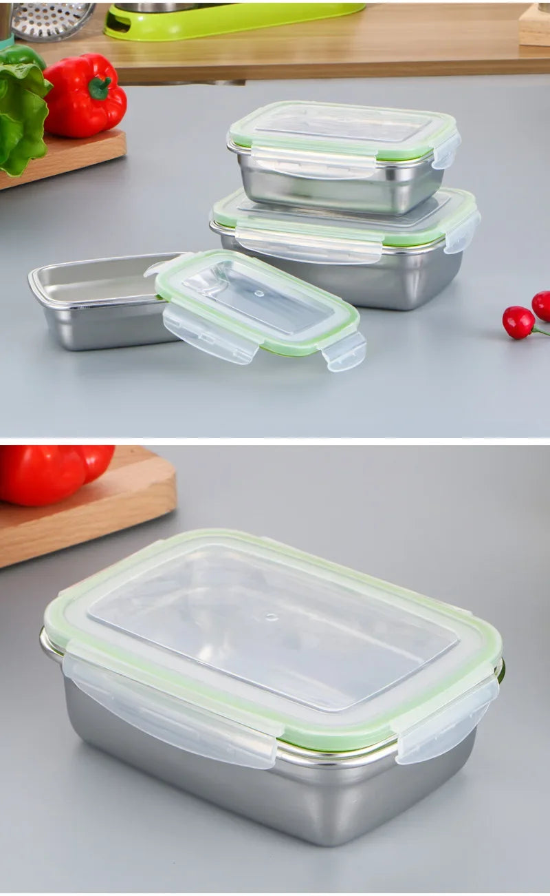 Caixa de armazenamento refrigerada de aço inoxidável 304, caixa de almoço selada à prova de vazamentos, caixa de frutas com tampa, recipiente para bolinhos, caixa de armazenamento refrigerada