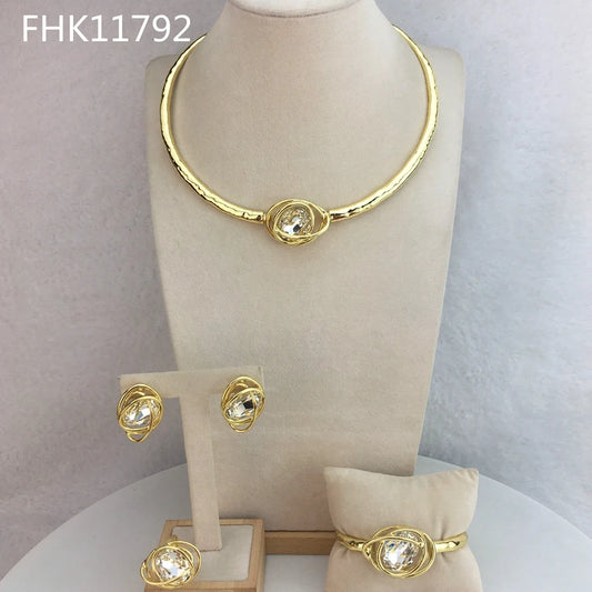 Yuminglai Dubai Fine Jewelry Conjuntos de joias clássicas com strass para mulheres FHK11792