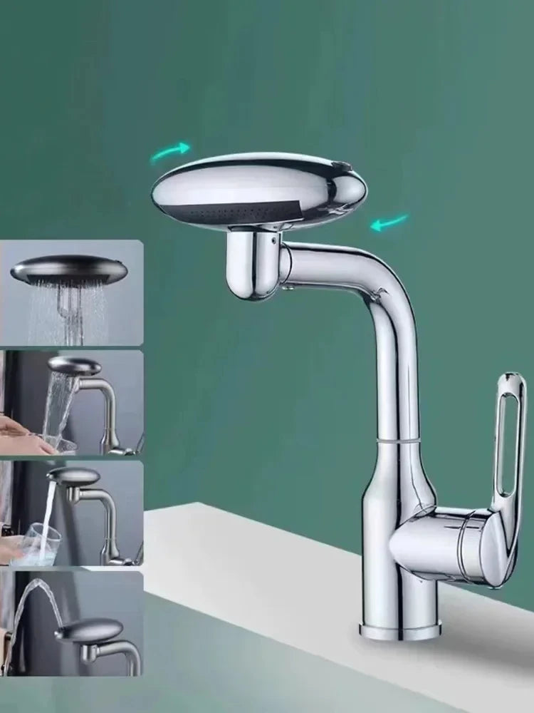 Torneira multifuncional para cascata, 4 modos de saída de água, torneira de água quente, rotação 360°, água quente e fria, névoa