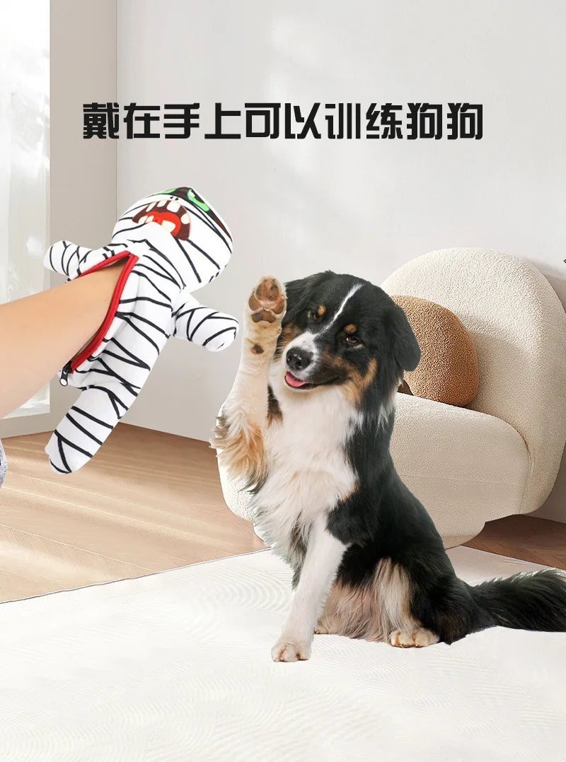 Brinquedo de pelúcia para cães, quebra-cabeça de múmia com apito, jogo de esconde-esconde, brinquedo durável à prova de mastigação para filhotes, antitédio