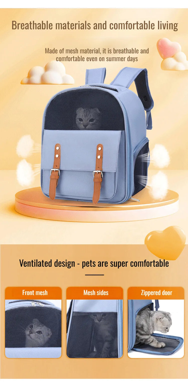 Mochila para gatos de grande capacidade para atividades ao ar livre - Mochila portátil de ombro para animais de estimação, respirável, confortável para viagens/caminhadas, fácil de transportar
