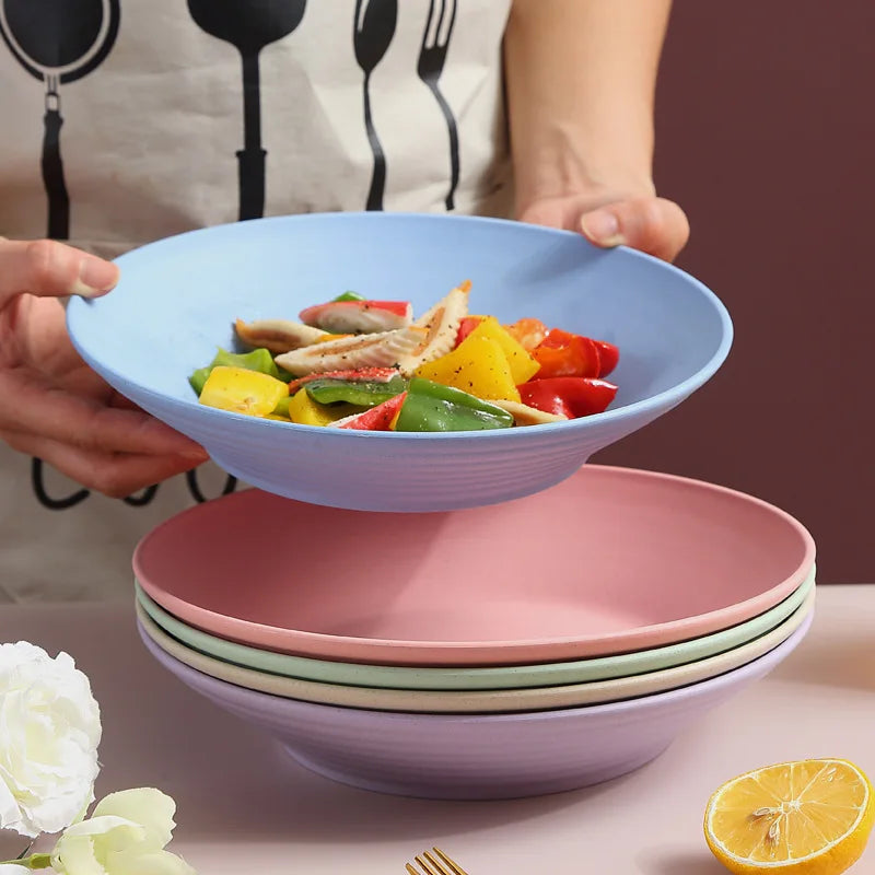 Tigela de sopa de palha de trigo, utensílios de mesa de plástico para micro-ondas, tigelas de salada de frutas, pratos de macarrão para cereais, pratos de jantar, utensílios de cozinha