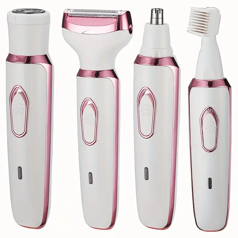 Barbeador elétrico 4 em 1 para mulheres, aparador de pelos de corpo inteiro, axila, instrumento de remoção de pelos privados, depilador seco e úmido, indolor