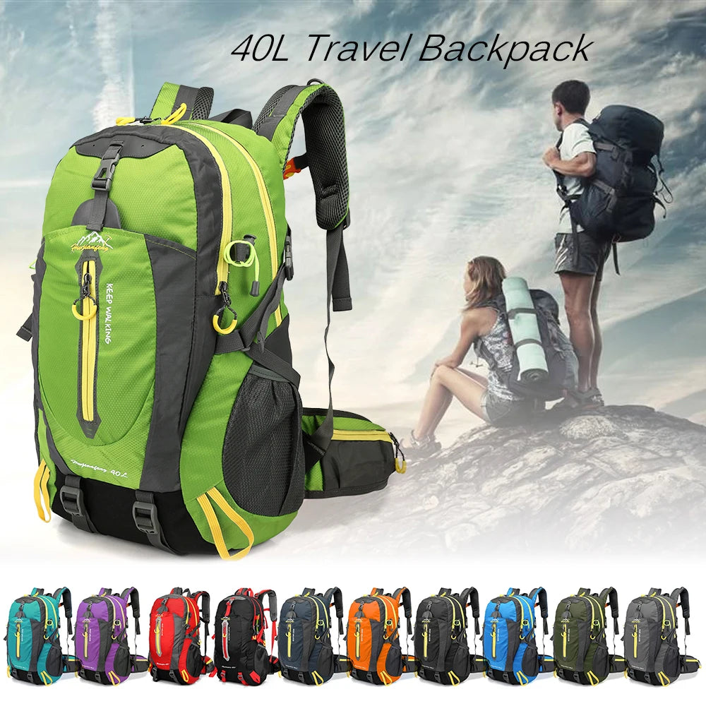Mochila de viagem resistente à água de 40L para acampamento, caminhada, laptop, mochila de caminhada, escalada, mochilas para homens e mulheres, suprimentos para caminhada
