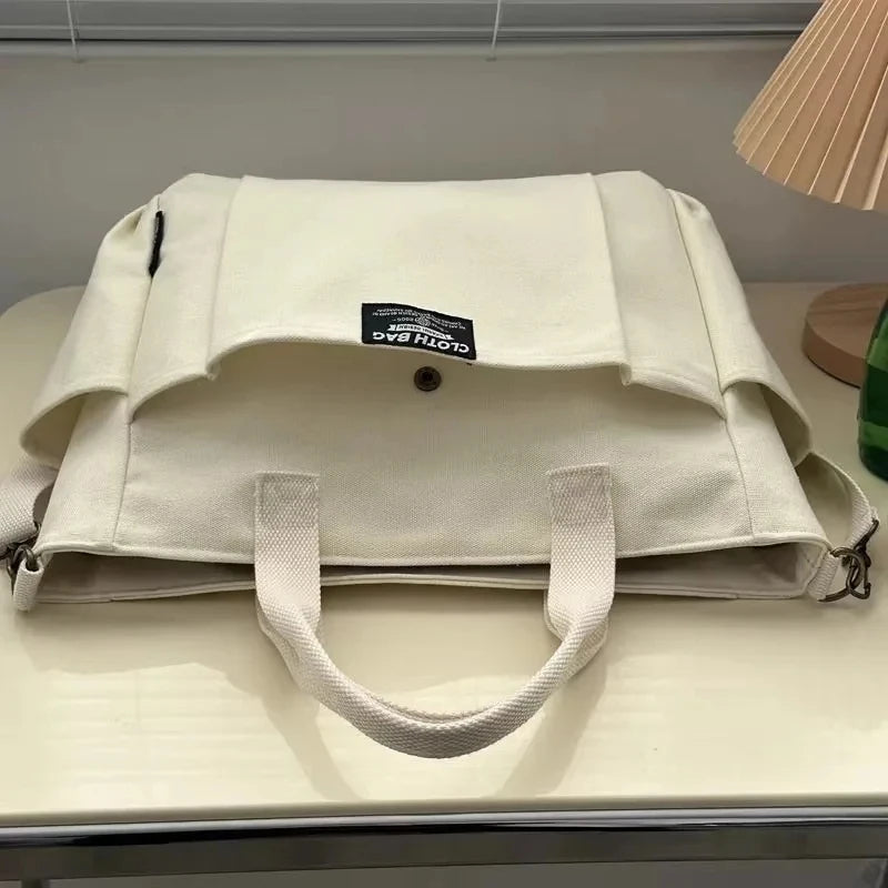Bolsa tote portátil urbana minimalista, grande capacidade, para estudantes, de lona horizontal, com um ombro, diagonal e transversal