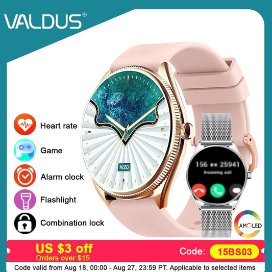 Relógio inteligente VALDUS VL60 Pro 2025, novo, feminino e masculino, tela AMOLED, com Bluetooth, para chamadas, IP68, à prova d'água, fitness e esportes, presente