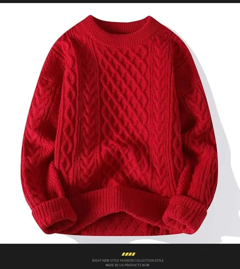 Suéter de malha da moda para homens, casual, gola redonda, quente, solto, pulôver, aconchegante, macio, flexível, moda outono inverno